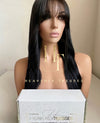 Black Color Human Hair Wig With Front Bangs