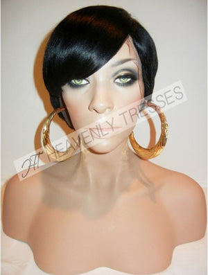 Short black pixie cut lace frontal wig human hair for African